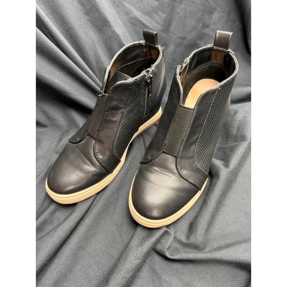 A New Day Women's 12 Black Perforated Wedge Sneaker Booties Side Zip